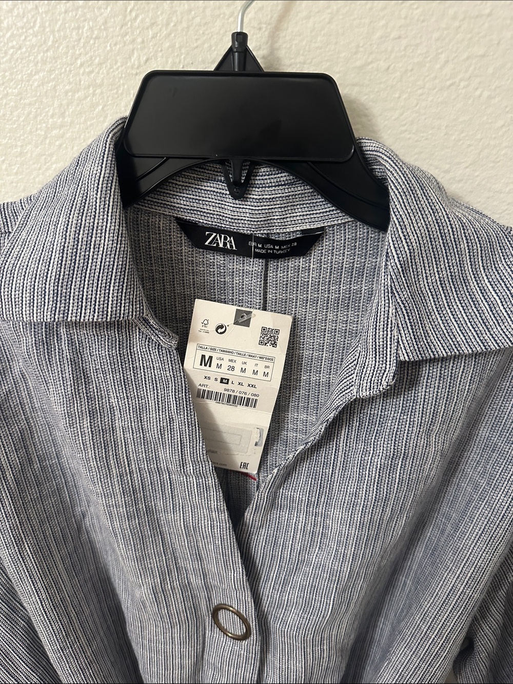Zara Blue-Gray Striped Mini Shirt Dress with Rope Belt - Picture 3 of 4